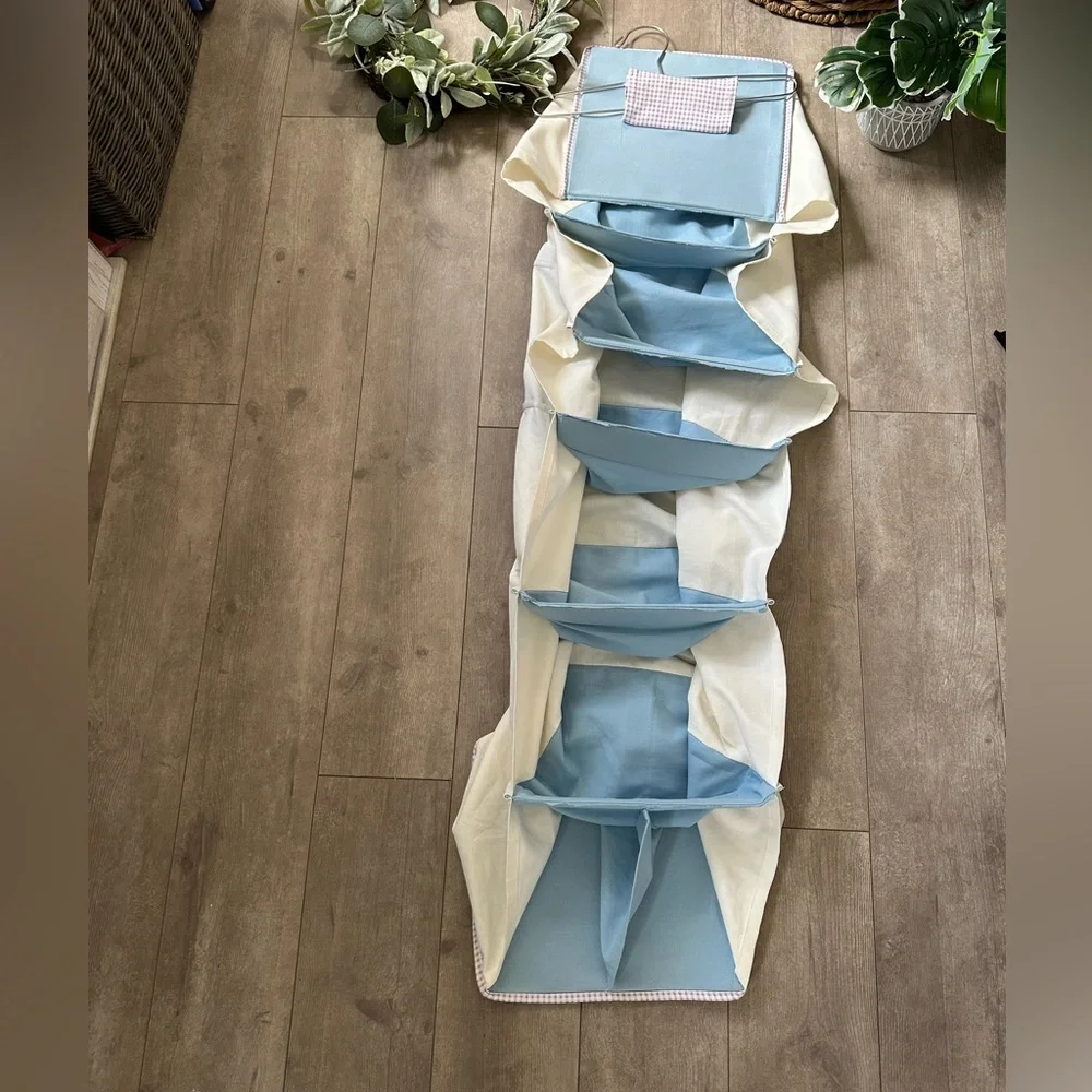 Blue Hanging 7 Cube Closet Organizer + Metal Hanger